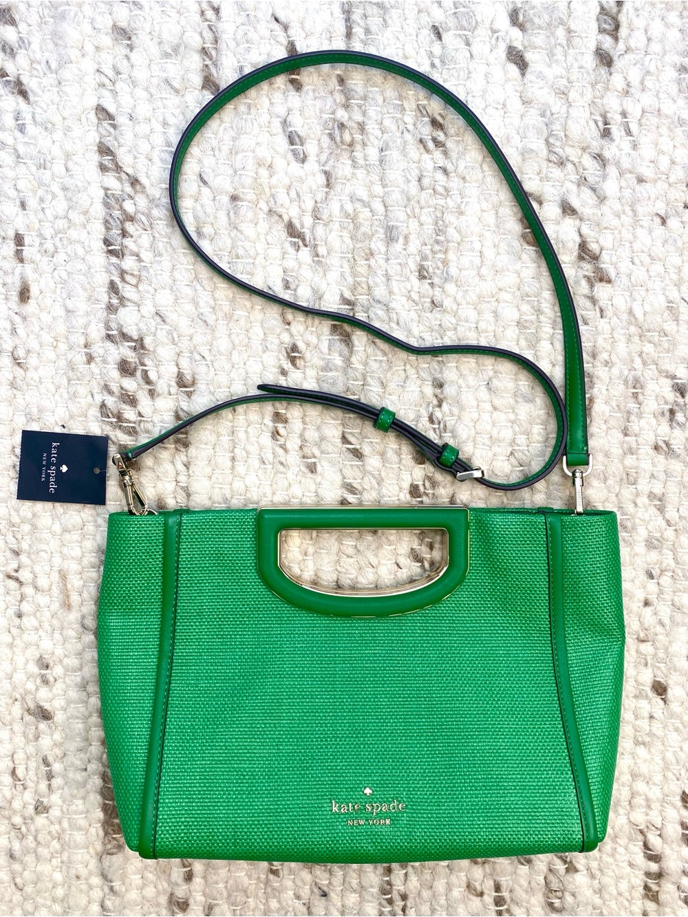 Kate Spade NWT Alexia Straw and Leather Crossbody Clutch in Green Bean - Picture 3 of 12